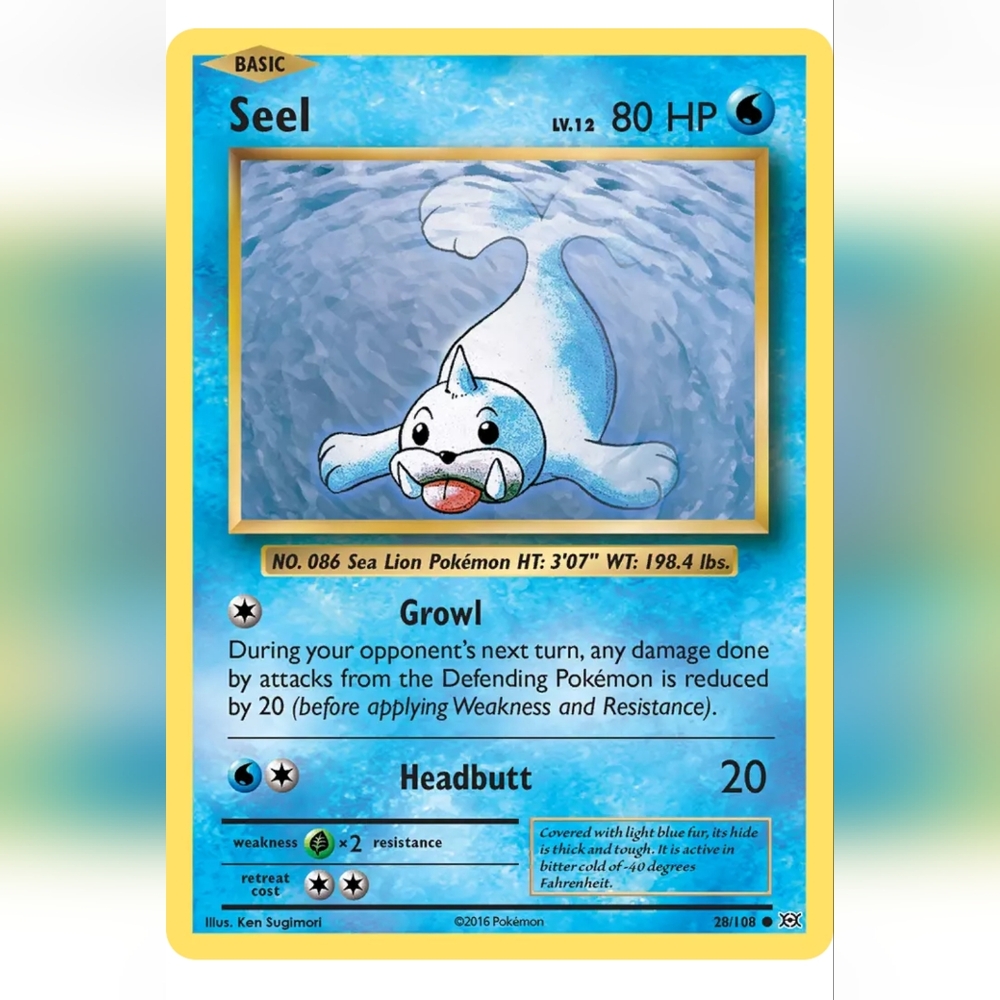 Seel Pokemon Card 🔥 80 HP 🟡 28/108